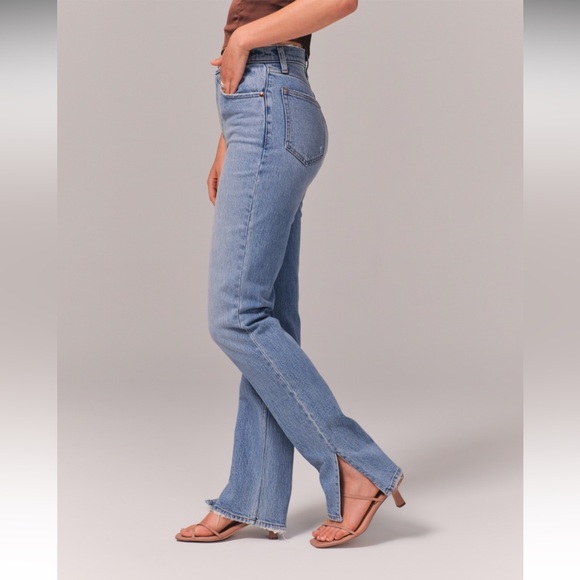 Abercrombie High Rise 90s Straight Jean - split hem - Picture 2 of 10